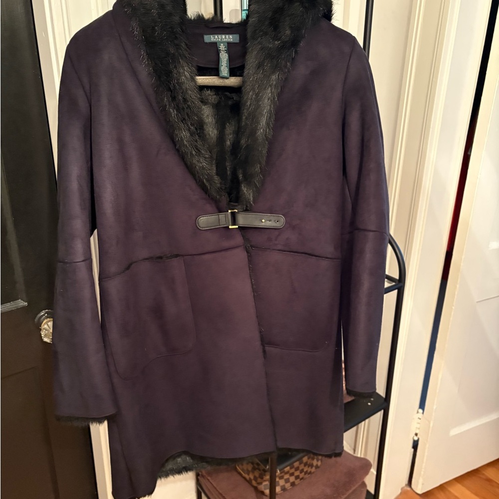 Polo by Ralph Lauren Black shearling coat with Toggle Closure